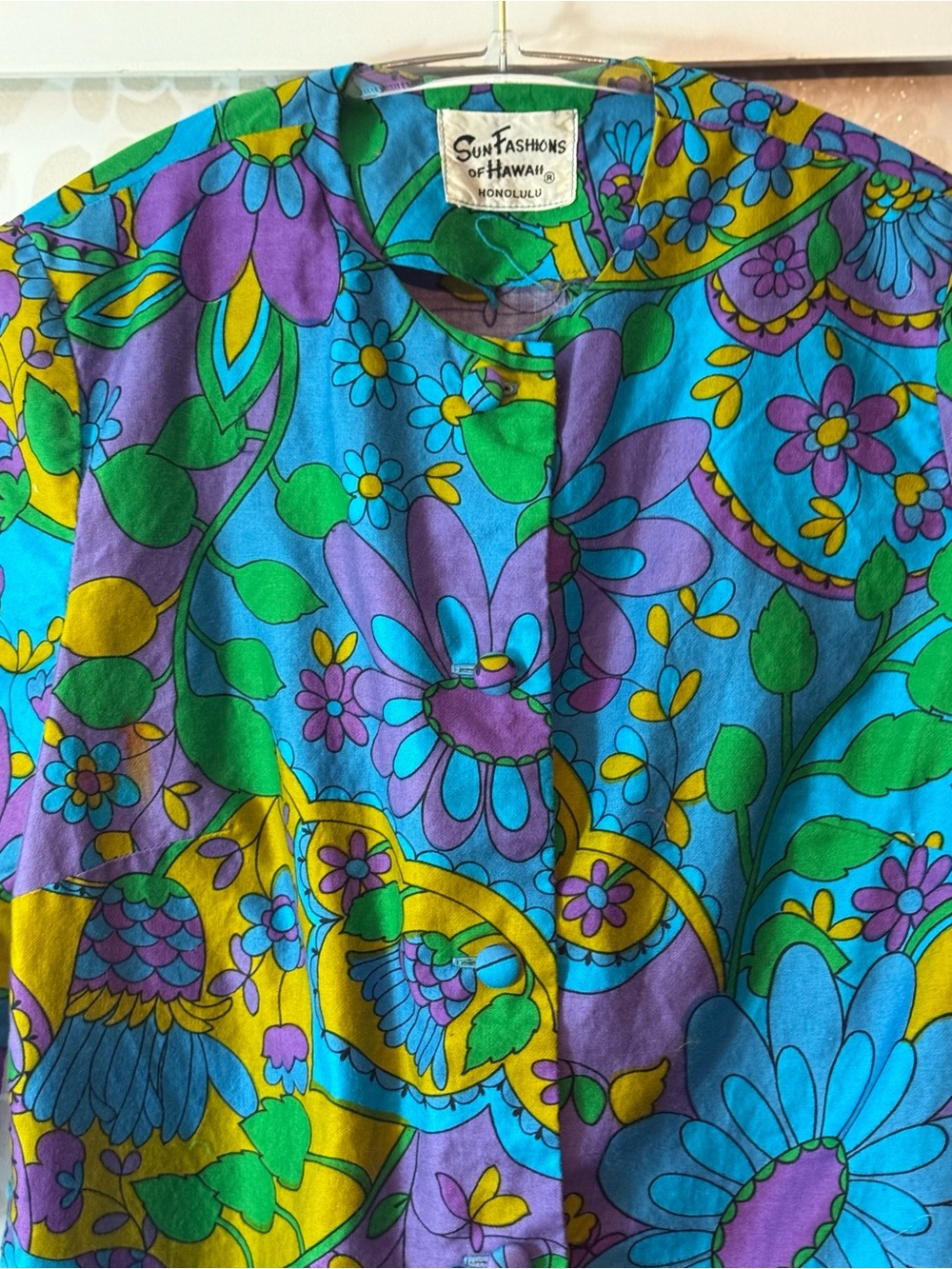 Vtg 70s Sun Fashions Of Hawaii Women’s S Flower Power Groovy Top Hippie Blouse - Picture 5 of 9